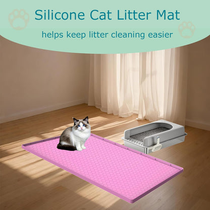 Cat Litter Mat for Litter Box, Silicone Large Cat Litter Trapping Mat - 25x19 in, Waterproof & Non-Slip, Durable & Easy Clean, Pink