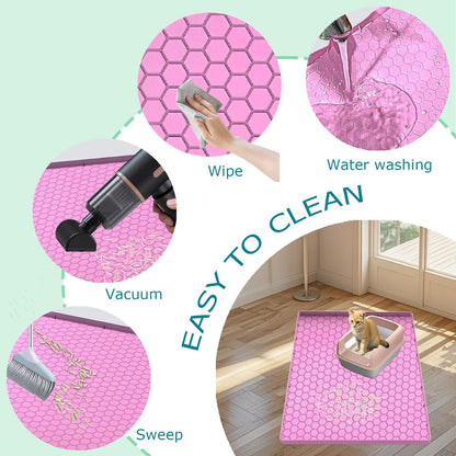 Cat Litter Mat for Litter Box, Silicone Large Cat Litter Trapping Mat - 25x19 in, Waterproof & Non-Slip, Durable & Easy Clean, Pink