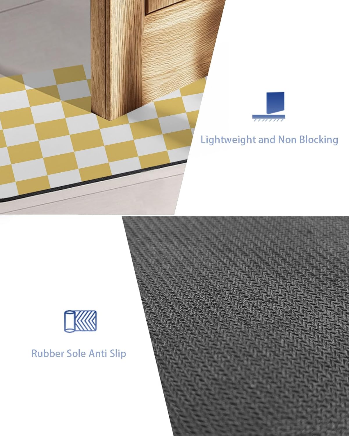 Lemon Yellow Plaid Stone Bath Mat, Modern Checkerboard Plaid Repeating Pattern 20" x 32" Super Absorbent, Dries Quickly, Non-Slip Diatomaceous Earth Bath Mats for Bathroom Kitchen Laundry