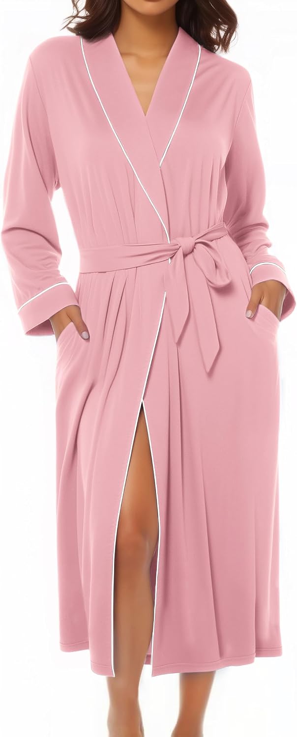 Kimono Robes for Women Long Lightweight Knit Soft Bathrobe