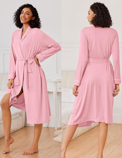 Kimono Robes for Women Long Lightweight Knit Soft Bathrobe
