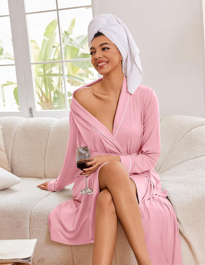 Kimono Robes for Women Long Lightweight Knit Soft Bathrobe
