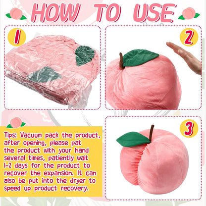 2 Pcs Peach Fruit Pillow Plush Toy Cute Fun Kawaii Gifts Room Decor