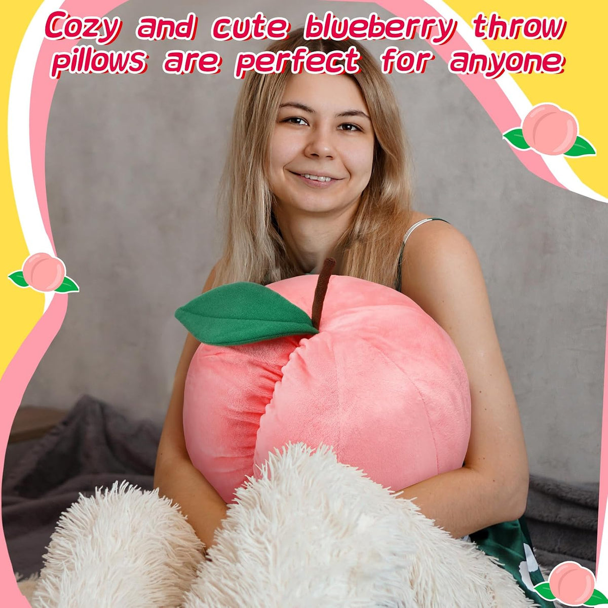 2 Pcs Peach Fruit Pillow Plush Toy Cute Fun Kawaii Gifts Room Decor
