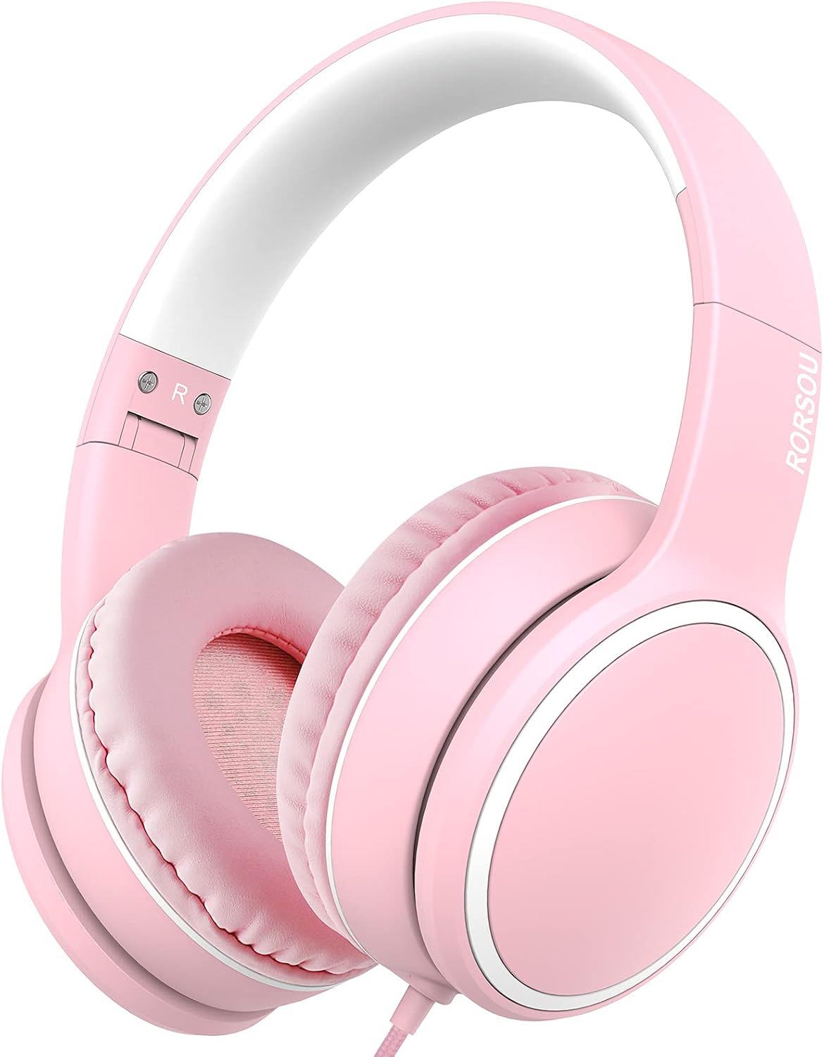 R10 Over-Ear Headphones with Microphone, Lightweight Folding Stereo Bass Headset with 1.5M No-Tangle Cord, Portable Wired Headphones for Smartphone Tablet Computer MP3 / 4 (Pink)