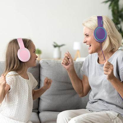 R10 Over-Ear Headphones with Microphone, Lightweight Folding Stereo Bass Headset with 1.5M No-Tangle Cord, Portable Wired Headphones for Smartphone Tablet Computer MP3 / 4 (Pink)