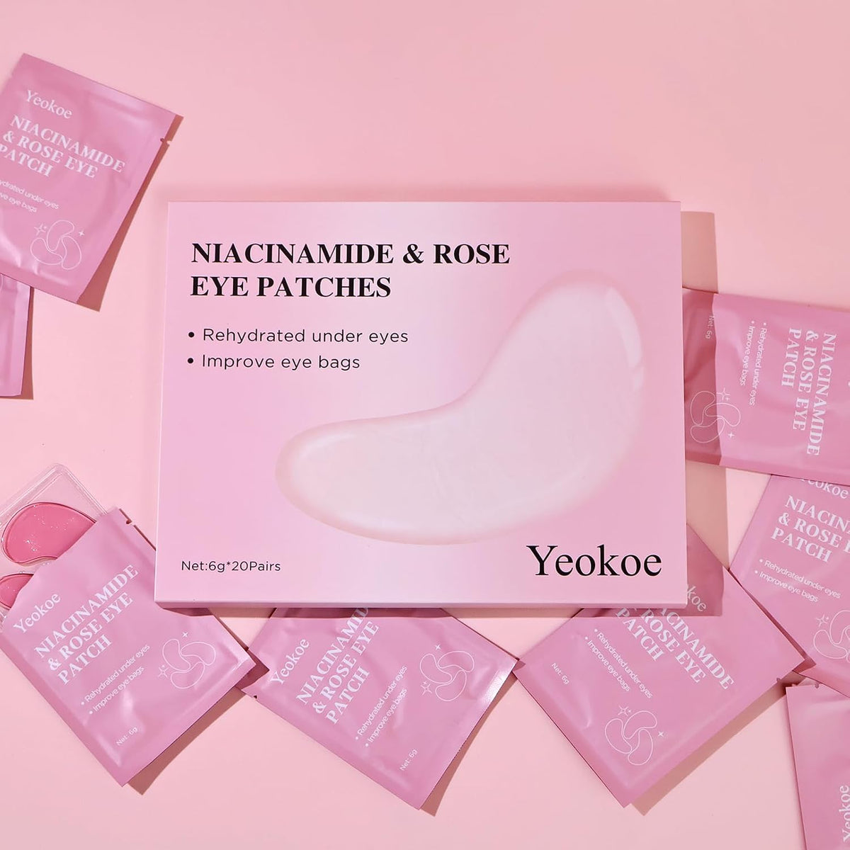 Under Eye Patches for Dark Circles,Puffy Eyes,20 Pairs Face Masks SkinCare With Niacinamide and Rose for Rehydrated