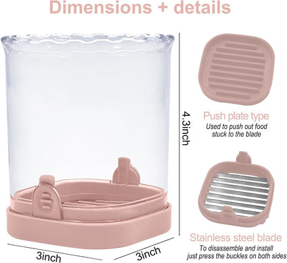 Fruit Slicer Cup - Stainless Steel Strawberry Slicer with Push Plate, Detachable Egg Banana Grape Cutter, Dishwasher Safe Multifunctional Kitchen Gadget for Fruit Salad Cake (Pink)