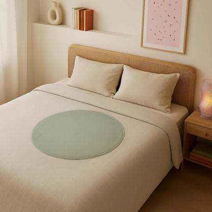 Dame Products Thro Blanket, Waterproof Bed Blanket & Spill Proof Throw, Breathable Cotton Cover, Machine Washable Mattress & Furniture Protector, Portable with Travel Bag, Circle Shape, Sage Color