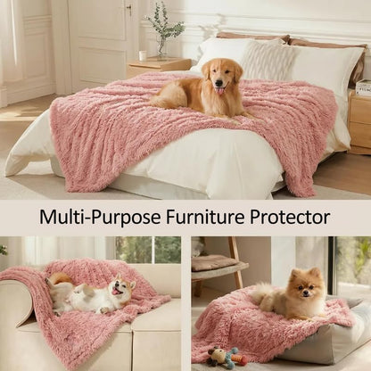 Pink Waterproof Calming Dog Blanket Reversible Faux Fur Sherpa Blankets for Couch Covers Fuzzy Pet Bed Cover Sofa Furnitures Protective(Pink,L-65x57in)
