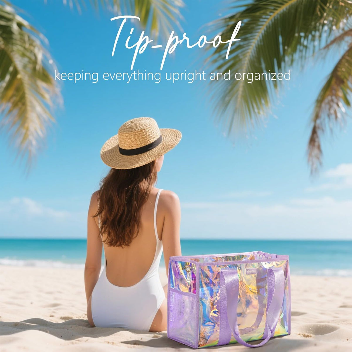Iridescent Beach Bag, Jelly Tote Bag with Phone Pouch Makeup Bag