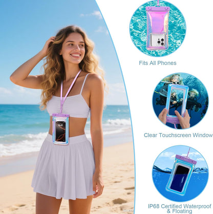 Iridescent Beach Bag, Jelly Tote Bag with Phone Pouch Makeup Bag