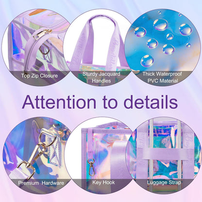 Iridescent Beach Bag, Jelly Tote Bag with Phone Pouch Makeup Bag