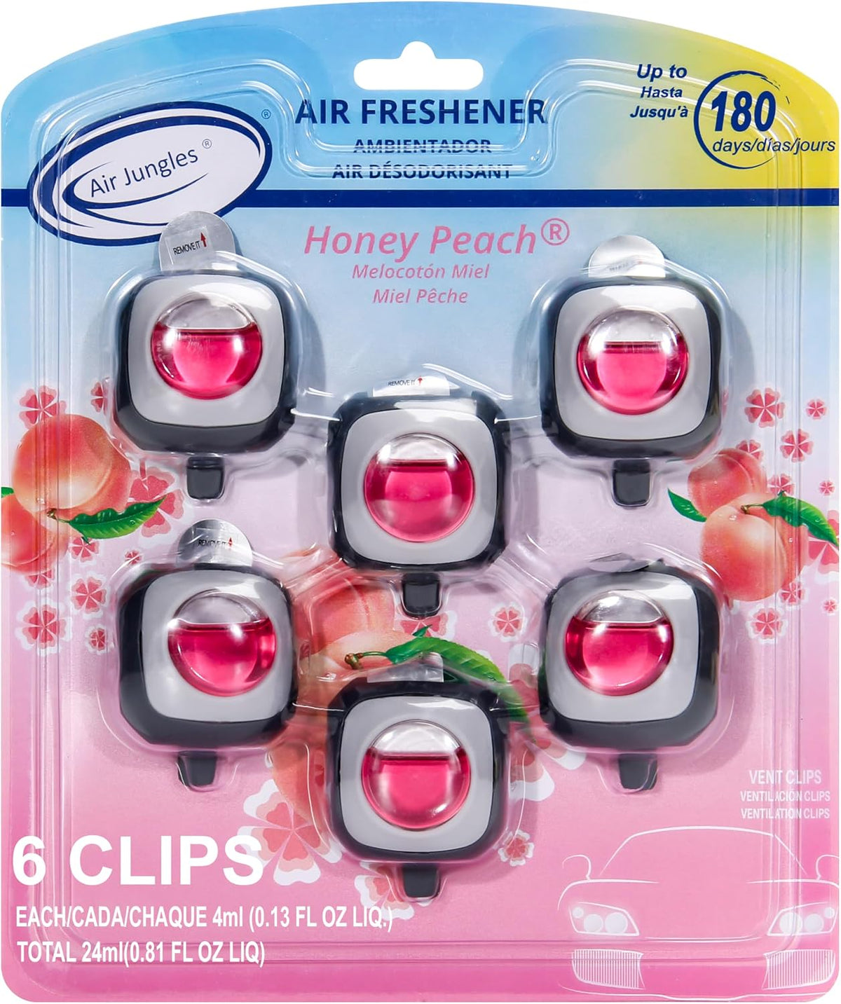 Honey Peach Scent Pink Car Air Freshener Vent Clip 6 Ct