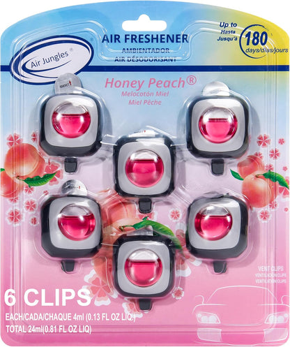 Honey Peach Scent Pink Car Air Freshener Vent Clip 6 Ct
