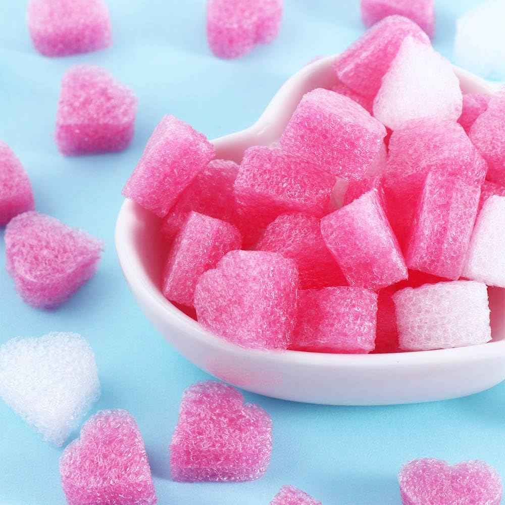 300PCS Gift Box Filler Shreds, 15x10 mm Pink Heart Shaped Foam for Wedding Party Home Decoration Material Packing Wedding Flower DIY Basket Filling