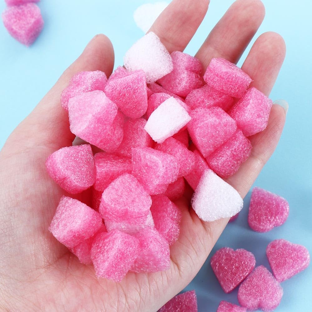 300PCS Gift Box Filler Shreds, 15x10 mm Pink Heart Shaped Foam for Wedding Party Home Decoration Material Packing Wedding Flower DIY Basket Filling