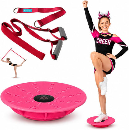 Cheer Flyer Stunt Trainer Balance Board & Leg Stretching Strap 2 Pc Set