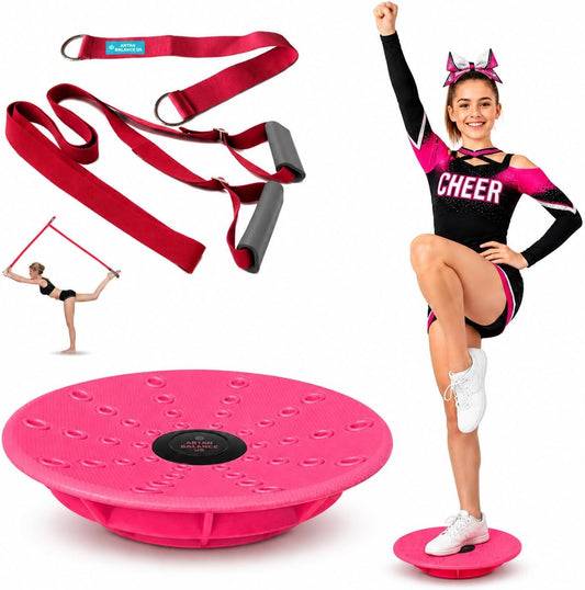 Cheer Flyer Stunt Trainer Balance Board & Leg Stretching Strap 2 Pc Set