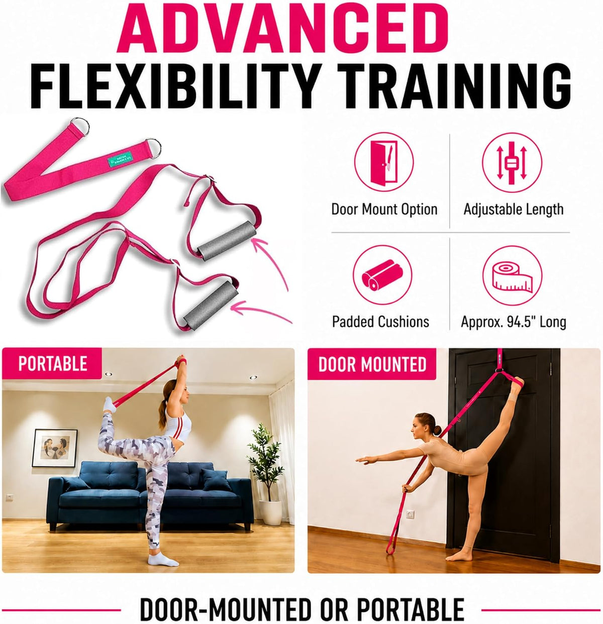 Cheer Flyer Stunt Trainer Balance Board & Leg Stretching Strap 2 Pc Set