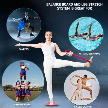 Cheer Flyer Stunt Trainer Balance Board & Leg Stretching Strap 2 Pc Set