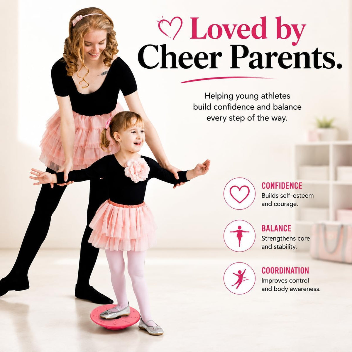 Cheer Flyer Stunt Trainer Balance Board & Leg Stretching Strap 2 Pc Set