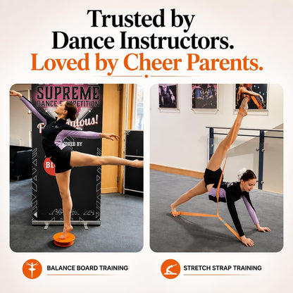 Cheer Flyer Stunt Trainer Balance Board & Leg Stretching Strap 2 Pc Set