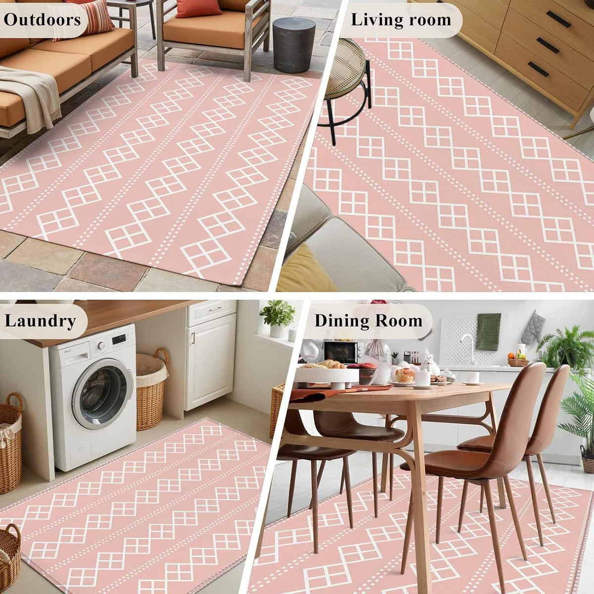 Peach Pink Checkered 4x6 Area Rug for Living Room Bedroom, Abstract White Geometric Argyle Stripe Washable Rugs Absorbent Non-Slip Indoor Carpet for Dining Room Home Office Decor