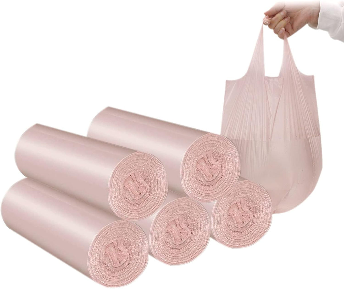 4 GALLON Bathroom Trash Bags 100 Counts Small HANDLES Garbage Bags for Office, Kitchen,Bedroom Waste Bin,Colorful Portable Strong Rubbish Bags (Rose gold 100Counts)
