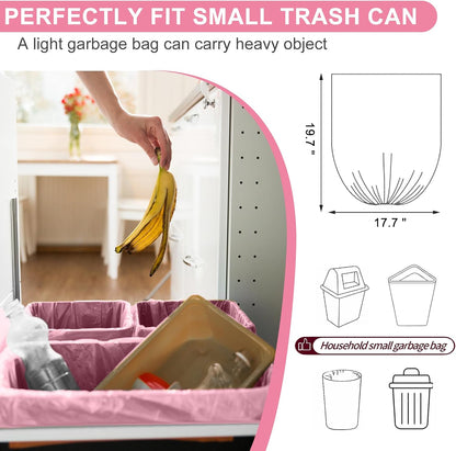 Strengthened 2.6 Gallon Small Trash Bags, 5 Rolls 100 Count, Pink