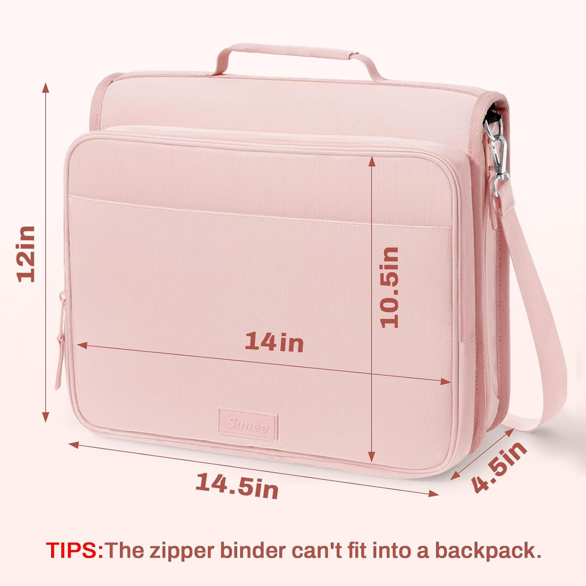 Zipper Binder 3 Ring 2-Inch in Pink Lotus Features a Shoulder Strap, 13 Inch Laptop Pocket, with Multiple Storage Pockets. Ideal Organizer for Middle School Students
