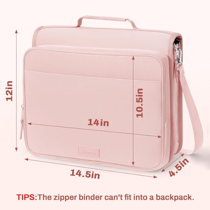 Zipper Binder 3 Ring 2-Inch in Pink Lotus Features a Shoulder Strap, 13 Inch Laptop Pocket, with Multiple Storage Pockets. Ideal Organizer for Middle School Students