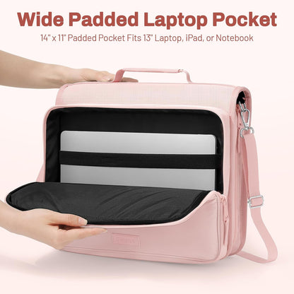 Zipper Binder 3 Ring 2-Inch in Pink Lotus Features a Shoulder Strap, 13 Inch Laptop Pocket, with Multiple Storage Pockets. Ideal Organizer for Middle School Students