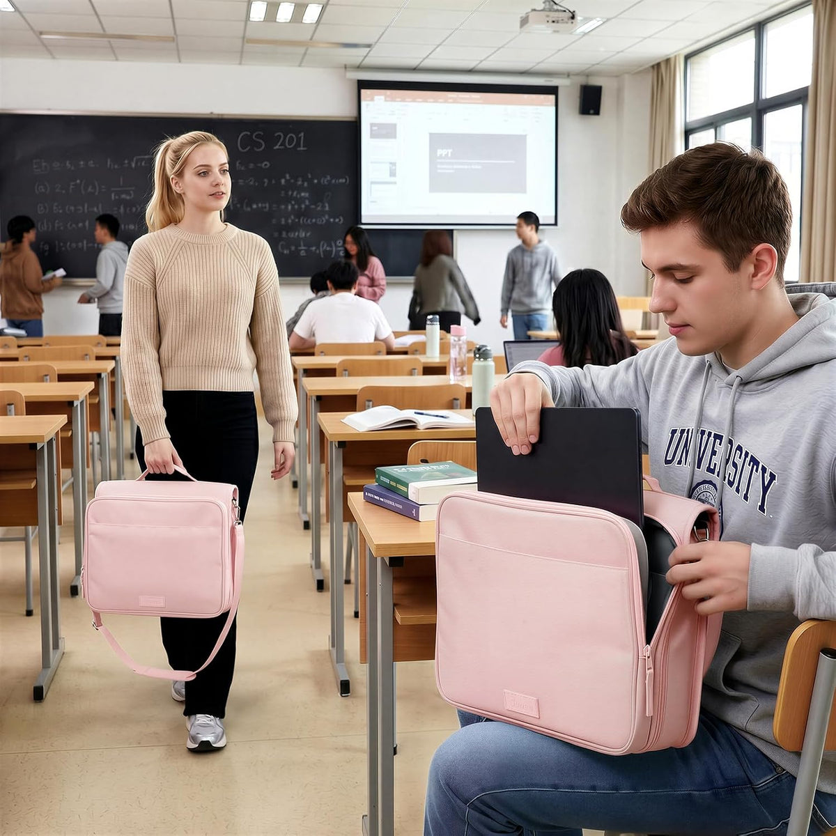 Zipper Binder 3 Ring 2-Inch in Pink Lotus Features a Shoulder Strap, 13 Inch Laptop Pocket, with Multiple Storage Pockets. Ideal Organizer for Middle School Students