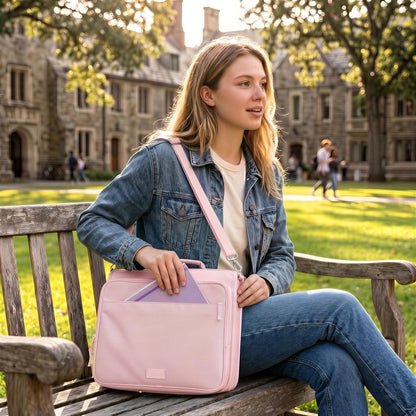 Zipper Binder 3 Ring 2-Inch in Pink Lotus Features a Shoulder Strap, 13 Inch Laptop Pocket, with Multiple Storage Pockets. Ideal Organizer for Middle School Students