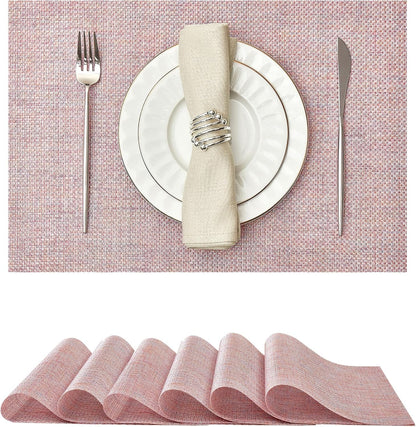 Leetaltree Woven Vinyl Placemats Set of 6,Pink Iridescent