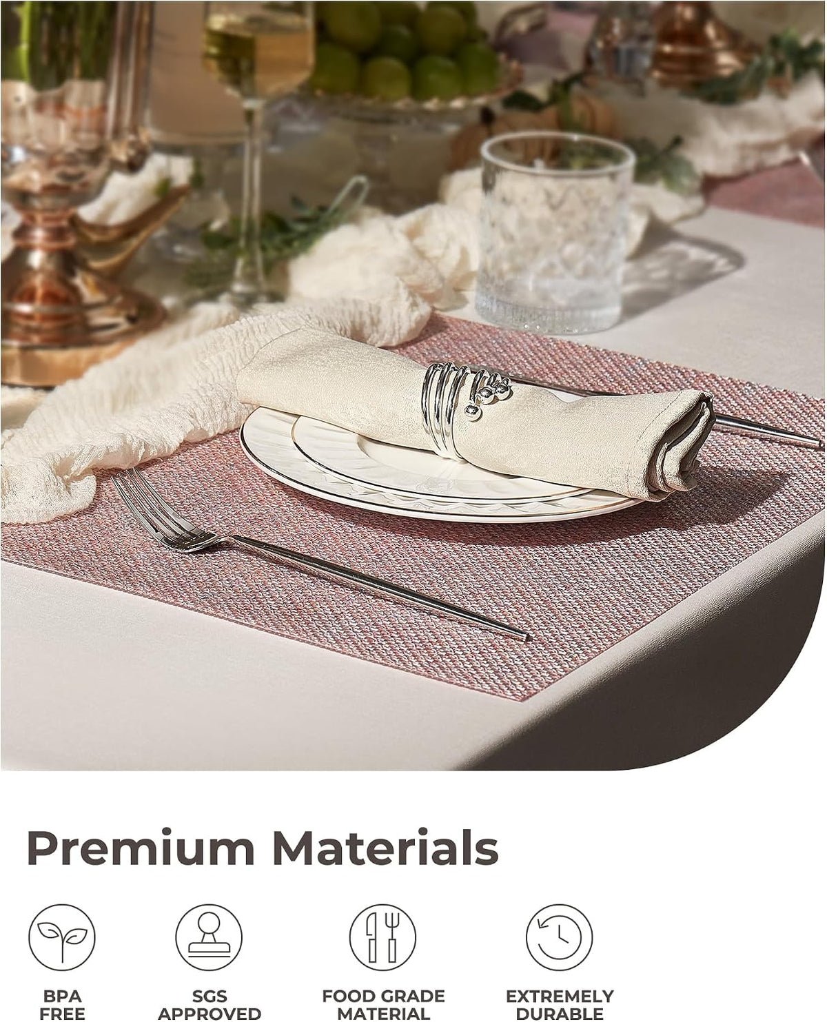 Leetaltree Woven Vinyl Placemats Set of 6,Pink Iridescent