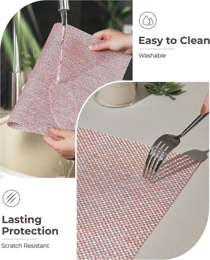 Leetaltree Woven Vinyl Placemats Set of 6,Pink Iridescent