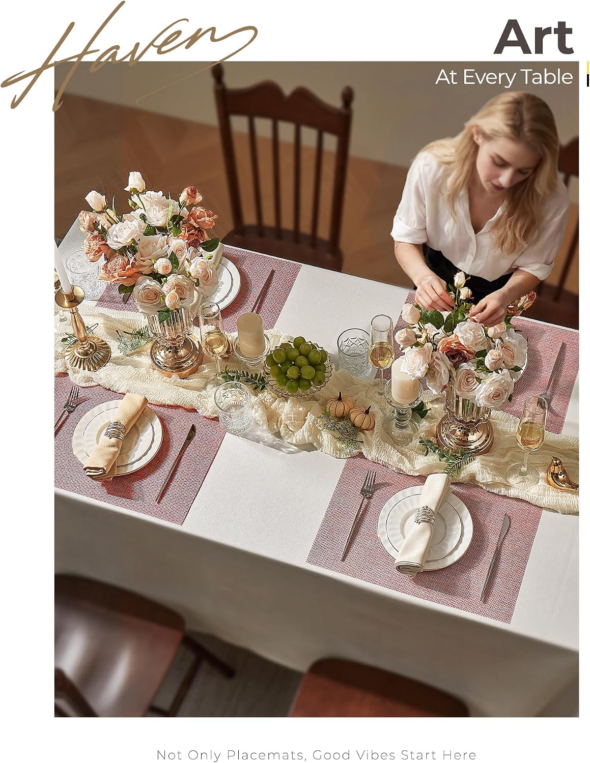 Leetaltree Woven Vinyl Placemats Set of 6,Pink Iridescent