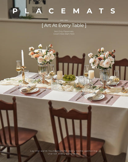 Leetaltree Woven Vinyl Placemats Set of 6,Pink Iridescent
