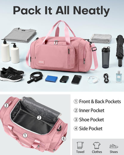 Gym Bag, Duffle Bag with Shoe Compartment, Pink 20.5x11x10.6 Inch