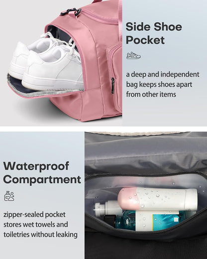 Gym Bag, Duffle Bag with Shoe Compartment, Pink 20.5x11x10.6 Inch