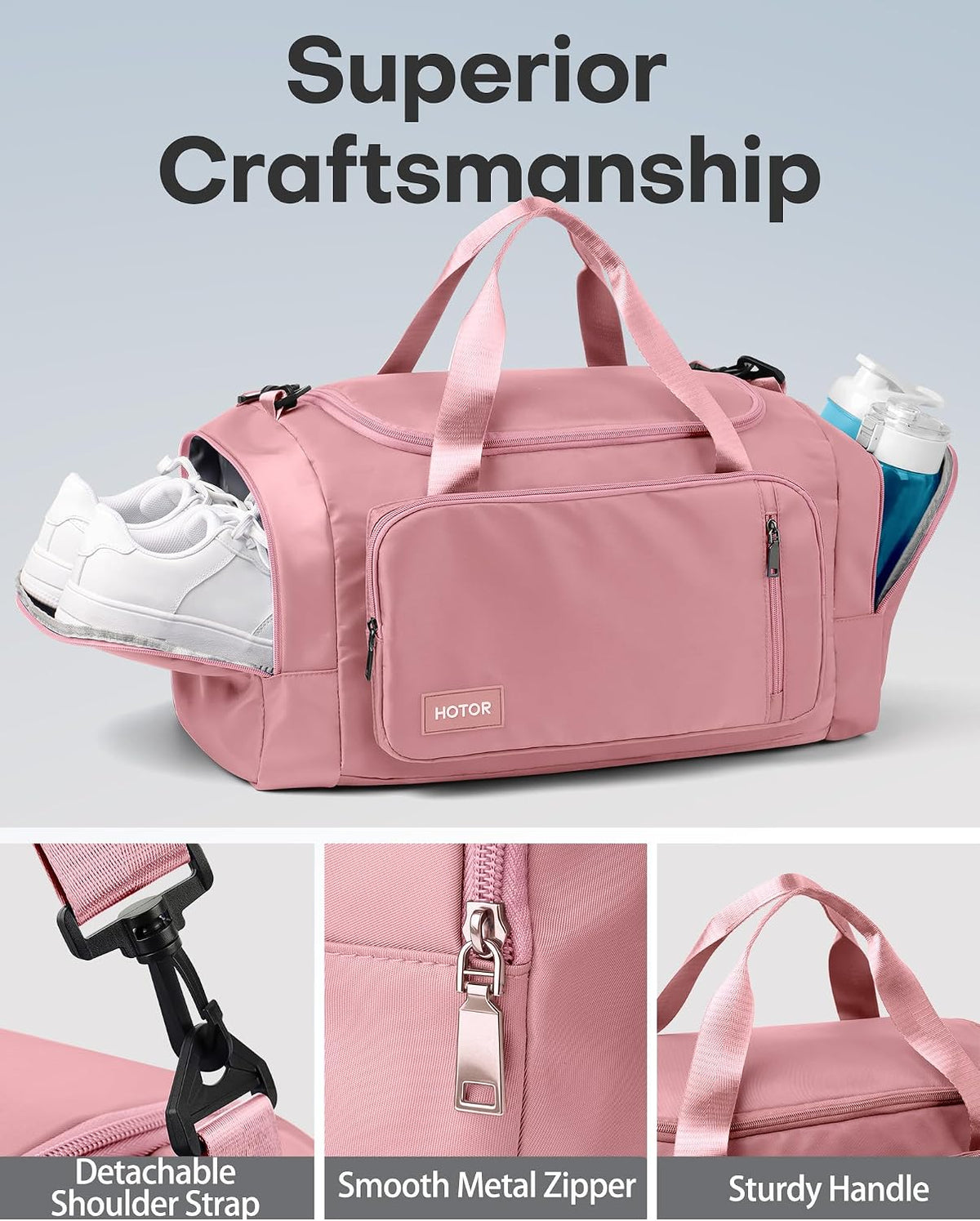 Gym Bag, Duffle Bag with Shoe Compartment, Pink 20.5x11x10.6 Inch