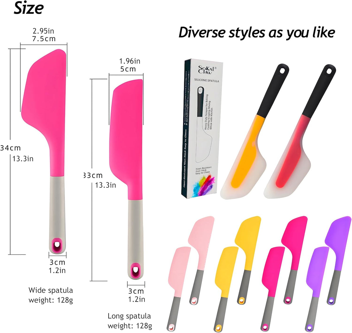 13 in Large Silicone Spatula, Dough Scraper(Pink, long)