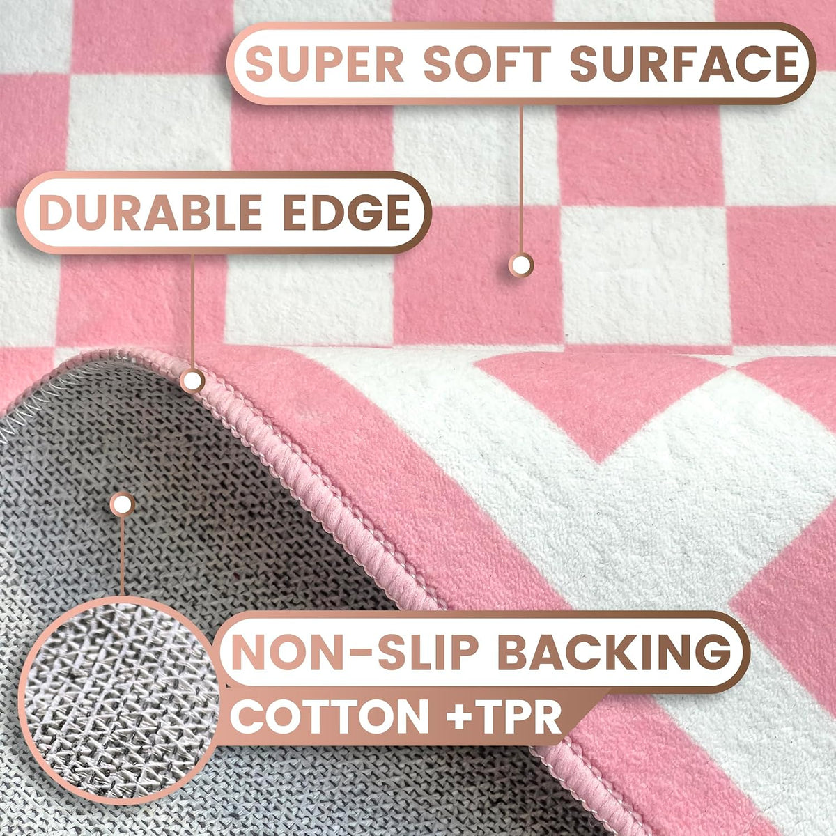 Washable 5x7 Checkered Area Rug for Living Room, Pink Checkerboard Modern Boho Large Rug, Ultra Thin Low Pile Lightweight Soft Indoor Carpet with Nonslip Backing for Bedroom Nursery Playroom Kids Girl