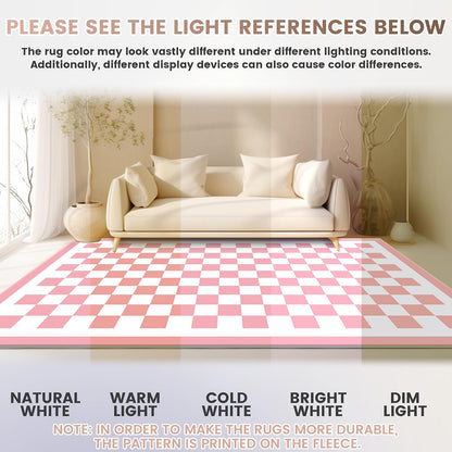 Washable 5x7 Checkered Area Rug for Living Room, Pink Checkerboard Modern Boho Large Rug, Ultra Thin Low Pile Lightweight Soft Indoor Carpet with Nonslip Backing for Bedroom Nursery Playroom Kids Girl