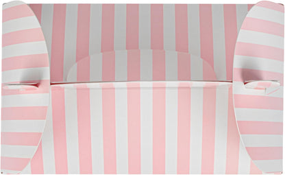 Bio Tek 6 x 3.5 x 3.5 Inch Gable Boxes For Party Favors, 25 Attractive Gift Boxes - Striped Pattern, Pink And White Paper Barn Boxes, Clear PET Window, With Built-In Handle