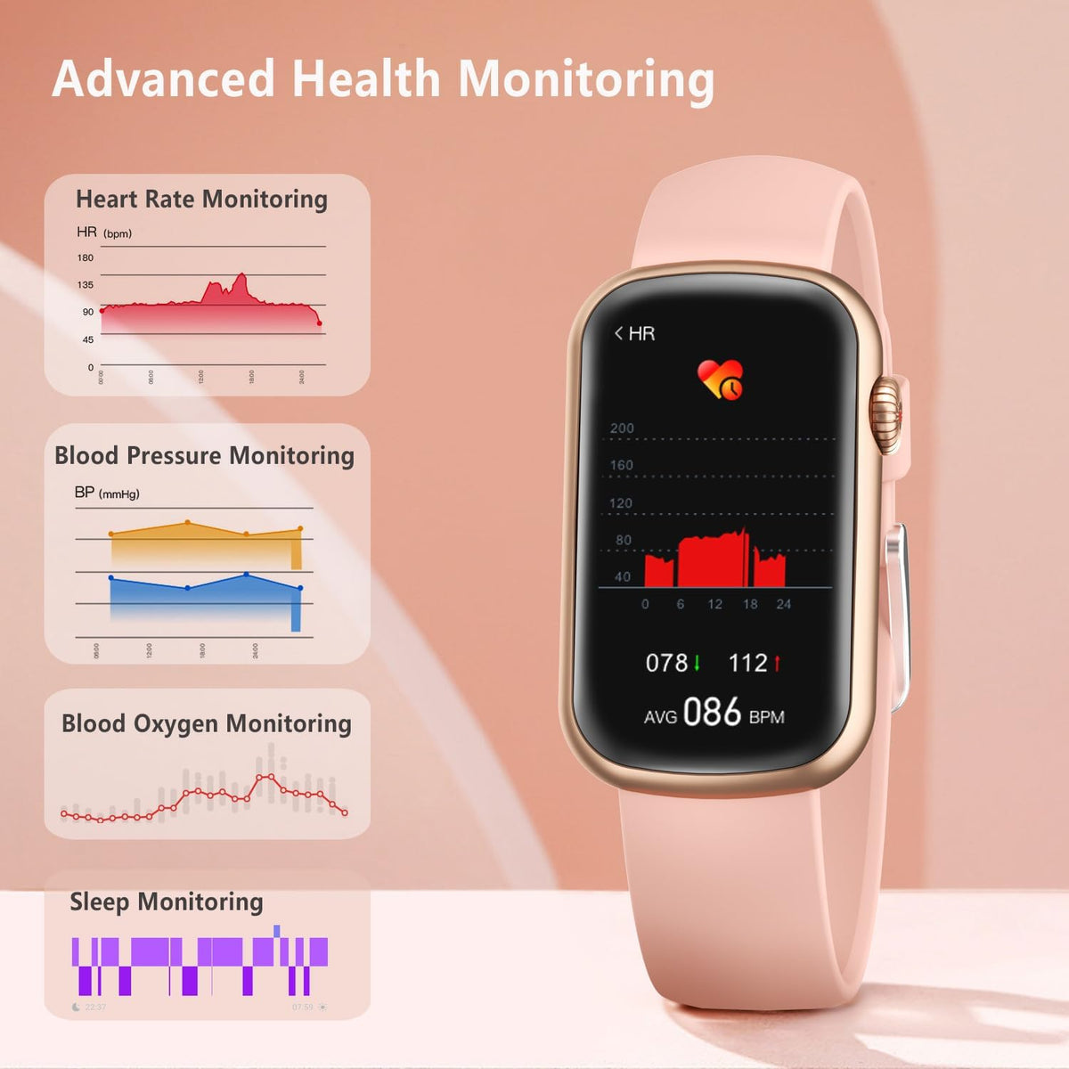 Slim Fitness Tracker with Blood Oxygen, Blood Pressure, 24/7 Heart Rate and Sleep Tracking, IP68 Waterproof Activity Trackers and Smart Watches with Step Tracker, Pedometer for Women Men