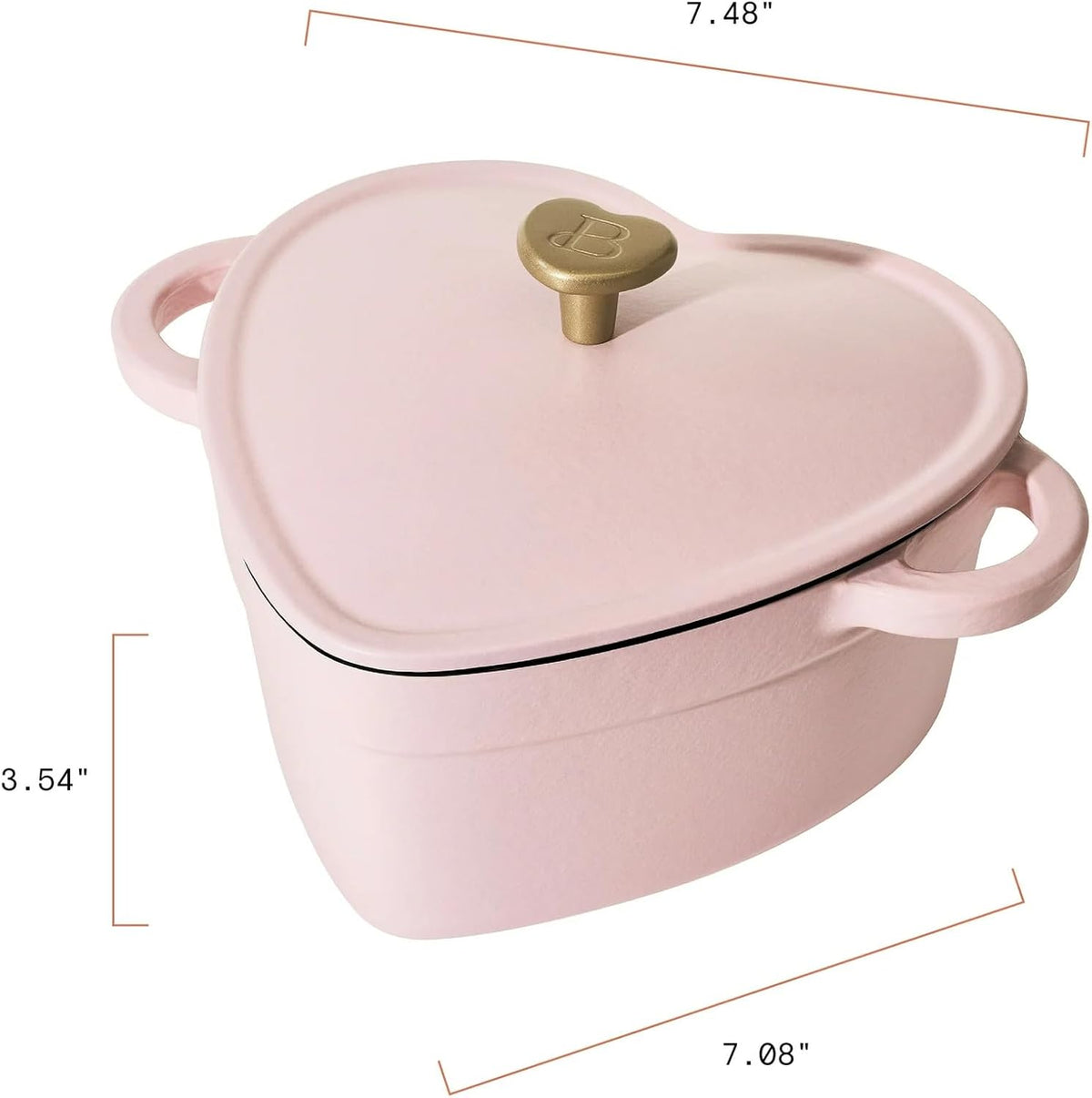 2QT Cast Iron Dutch Oven, Enameled Heart Shaped Casserole Dish with Lid, Oven Safe 500°F, Small Dutch Oven for Baking, Braising, Soups & Desserts (Pink Champagne)
