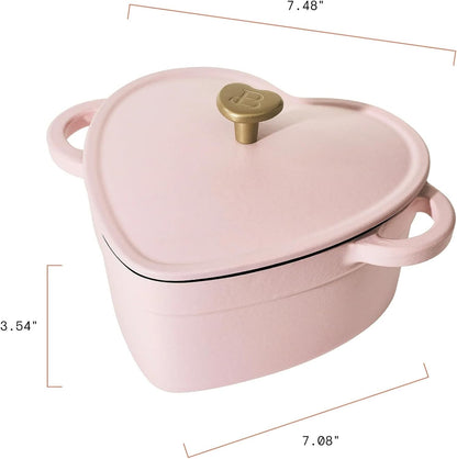 2QT Cast Iron Dutch Oven, Enameled Heart Shaped Casserole Dish with Lid, Oven Safe 500°F, Small Dutch Oven for Baking, Braising, Soups & Desserts (Pink Champagne)